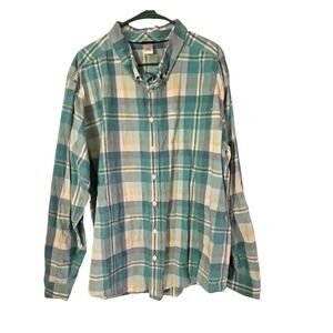 Gymboree‎ Men's Plaid Long Sleeve Button Up Shirt XXL Green Yellow White Cotton